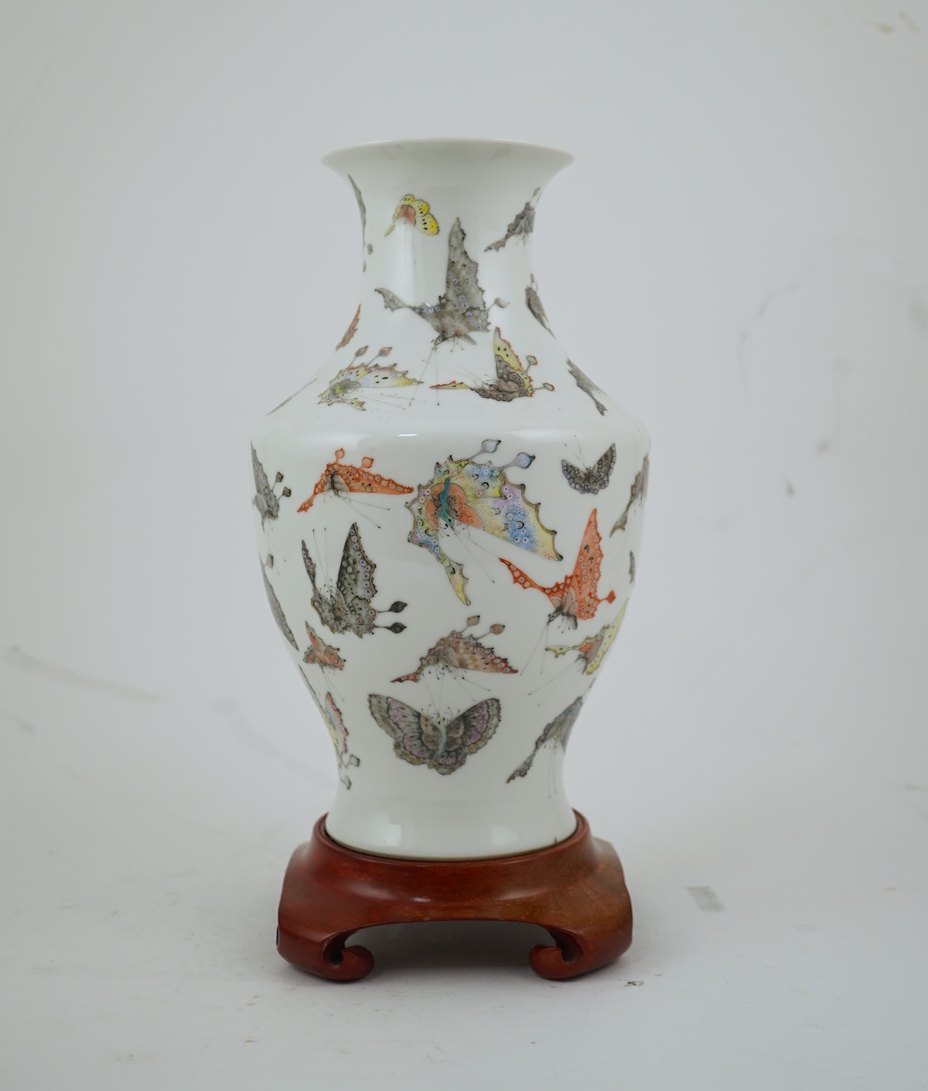 A Chinese enamelled porcelain ‘Hundred Butterfly’ vase, Qianlong mark, Republic period